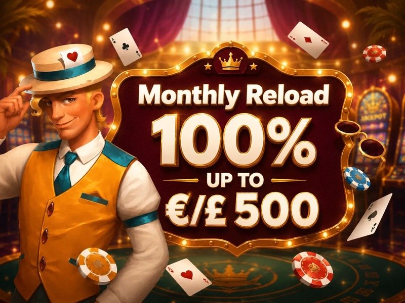 Slotlair monthly reload banner offering 100% up to £500, shown on the Slotlair bonus breakdown